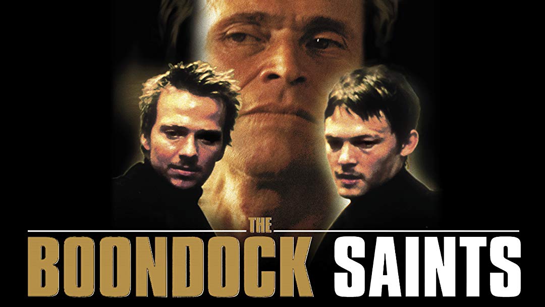 Motorworks Brewing presents Boondock Saints movie poster with the two main characters over movie title with the supporting actor in the background