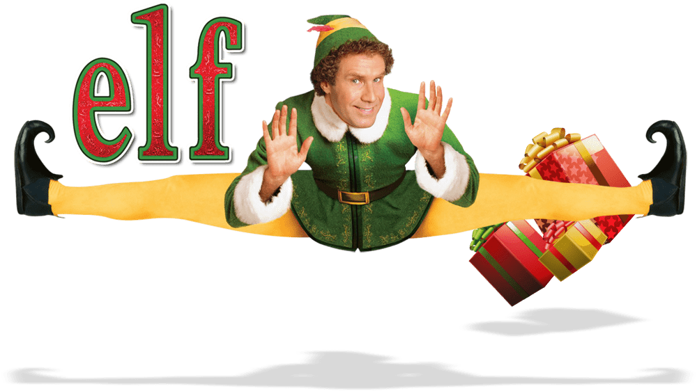 Motorworks Brewing presents Elf Movie cover with Will Ferrel Doing splits in a green and yellow elf outfit